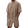 thumbnail image 1 of Zimjoy Men's Two Piece Summer Set Vintage Acid Wash Cotton Short Set Crew Neck Half Sleeve T-Shirts and Baggy Shorts Khaki XL, 1 of 7