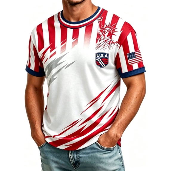 Zimjoy Men's USA Soccer Jersey 2026 Country Team Crewneck Short Sleeve Fan International Football Shirt Retro Streetwear Top White XL