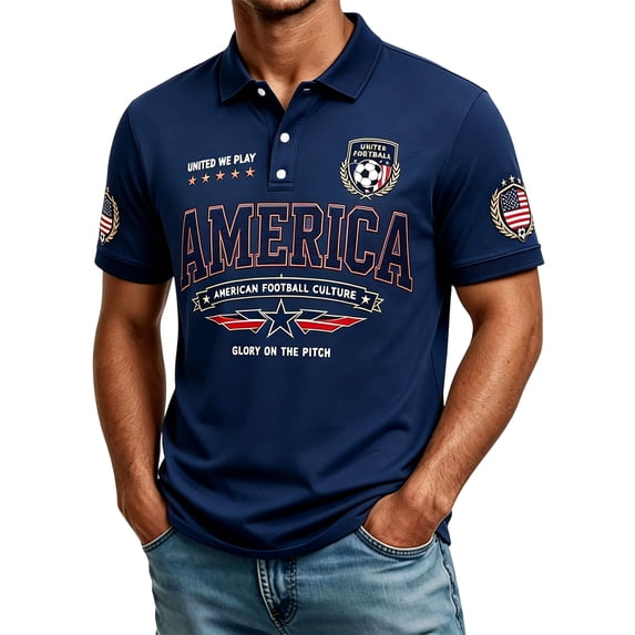 Zimjoy Men's USA Soccer Jersey Polo Shirts 2026 Country Team Short Sleeve Henley Fan International Football Polo Shirt Retro Streetwear Top Dark Blue M