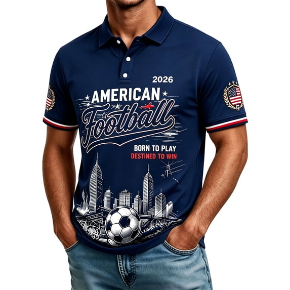 Zimjoy Men's USA Soccer Jersey Polo Shirts 2026 Country Team Short Sleeve Henley Fan International Football Polo Shirt Retro Streetwear Top Navy 2XL