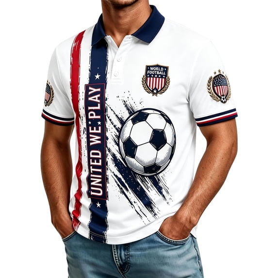 Zimjoy Men's USA Soccer Jersey Polo Shirts 2026 Country Team Short Sleeve Henley Fan International Football Polo Shirt Retro Streetwear Top Vermilion 2XL