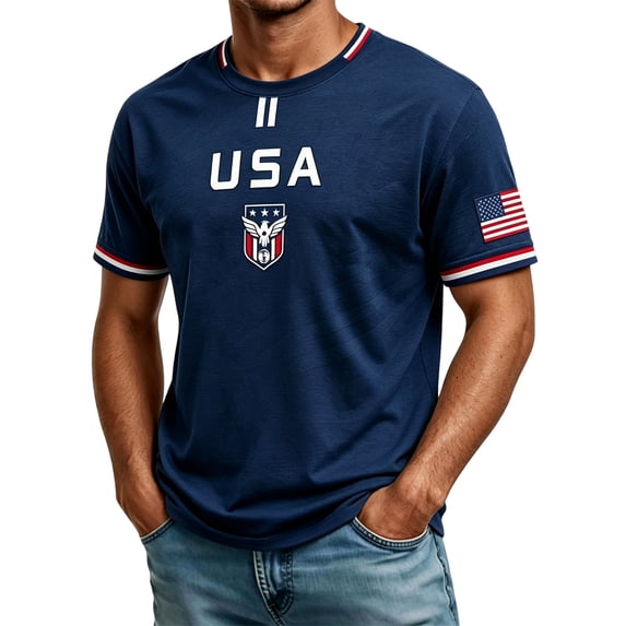 Zimjoy Men's USA Soccer Jersey Shirts 2026 Country Team Short Sleeve Crewneck Fan International Football Shirt Retro Streetwear Top Dark Blue L