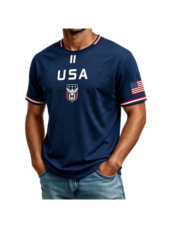 Men's USA Soccer Jersey Shirts 2026 Country Team Short Sleeve Crewneck Fan International Football Shirt Retro Streetwear Top Dark Blue L