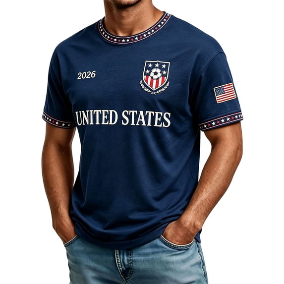 Zimjoy Men's USA Soccer Jersey Shirts 2026 Country Team Short Sleeve Crewneck Fan International Football Shirt Retro Streetwear Top Royal Blue S