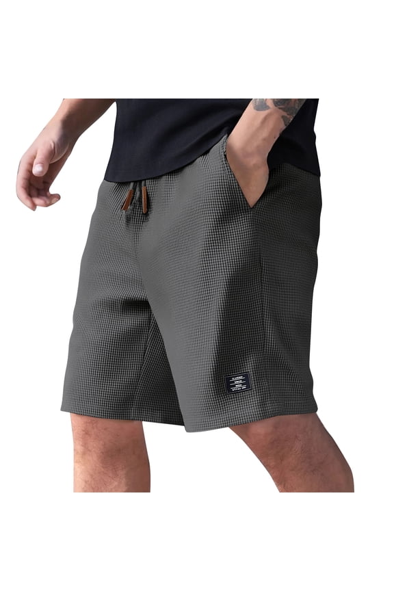 Men's Waffle Knit Shorts Casual Drawstring Elastic Shorts Workout Running Summer Short with Pocket, Gray 2XL