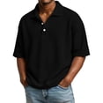 thumbnail image 1 of Zimjoy Men's Waffle Shirts Summer Breathable Short Sleeve Pullover 3-Button Henley Collared T Shirts without Pocket, Black L, 1 of 6