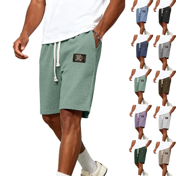 Zimjoy Men's Waffle Shorts Solid Lightweight Sweat Shorts Men Drawstring Elastic Waist Casual Short Summer Short, Light Green 3XL
