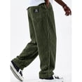 thumbnail image 1 of Zimjoy Men's Wide Leg Pants Corduroy Elastic Waistband Drawstring Pants Textured Loose Straight Trousers with Pockets, Army Green XL, 1 of 3