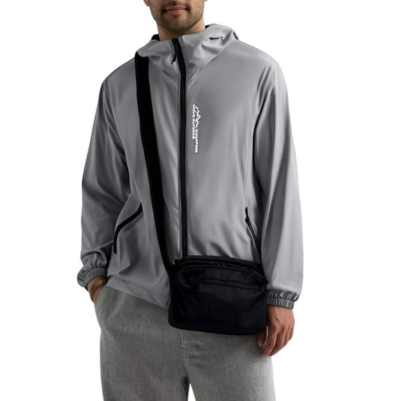 Zimjoy Men's Windbreakers Lightweight Water Resistant Athletic Hoodie Athletic Plus Size Hooded Rain Coat with Zipper Pocket Golf Running Coat, Gray XL