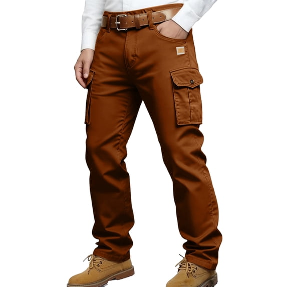Zimjoy Men's Work Pants Tear-Resistant Retro Denim Cargo Pants Durable Straight Leg Multi-Pockets Trousers for Construction, Hiking, Working, Wine XL