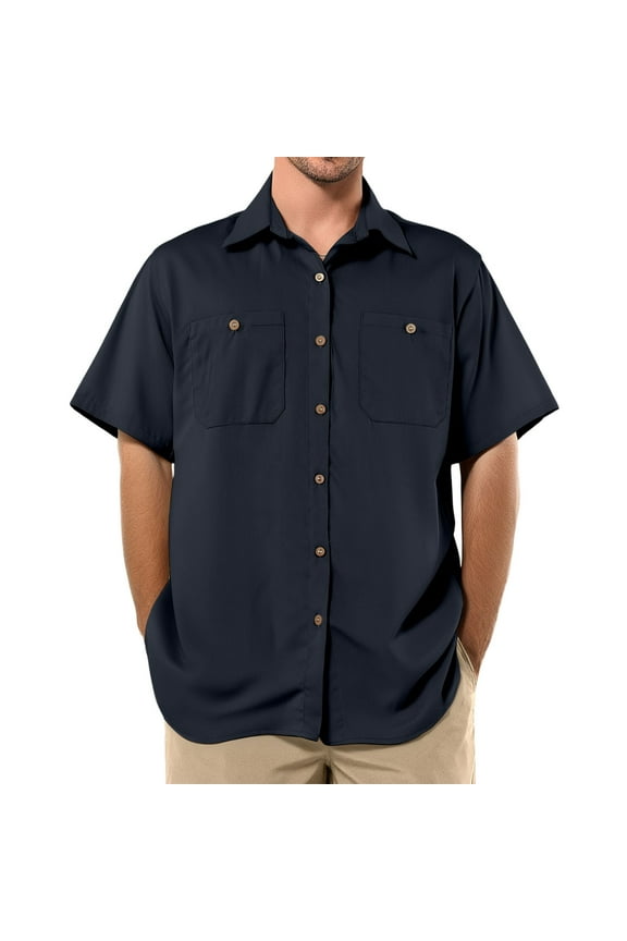 Men's Work Shirt Casual Short Sleeve Big and Tall Shirt Men Relaxed Fit Collar Two Pockets T-Shirts Lightweight Mechanic Industrial Work Wear, Navy 3XL