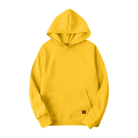 Zimjoy Men's Yellow Hoodie Casual Loose Solid Color Hooded Fleece Sweatshirt Long Sleeve Baggy Pullover Sweatshirts with Pocket, Yellow L