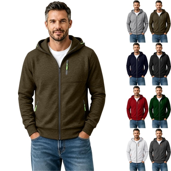 Zimjoy Men's Zipped Hoodies Jackets Long Sleeve Hoodies for Men with Zipper Casual Lightweight Winter Jacket with Hood Army Green 2XL
