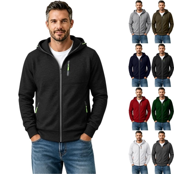 Zimjoy Men's Zipped Hoodies Jackets Long Sleeve Hoodies for Men with Zipper Casual Lightweight Winter Jacket with Hood Black L