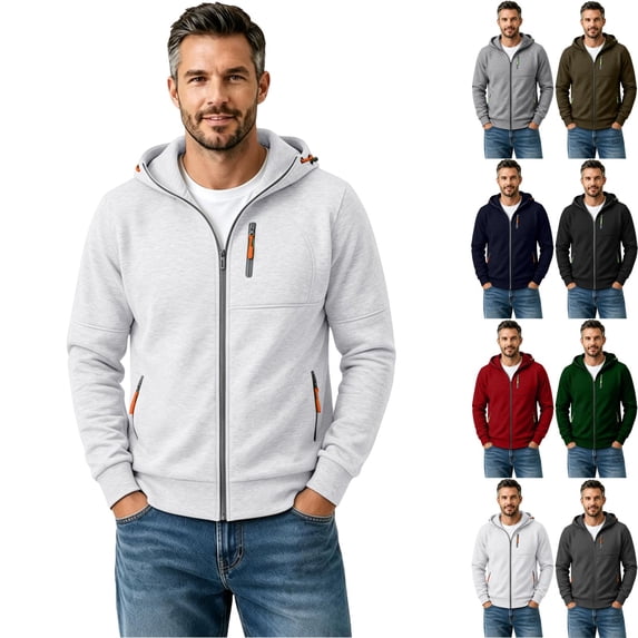 Zimjoy Men's Zipped Hoodies Jackets Long Sleeve Hoodies for Men with Zipper Casual Lightweight Winter Jacket with Hood White 2XL
