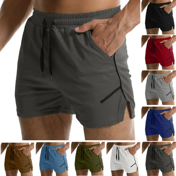 Zimjoy Mens Athletic Shorts Muscle Quick-Dry Gym Shorts Casual Side Split Drawstring Short Pants Seamless Low Waist Light Short Pants, Dark Gray 2XL