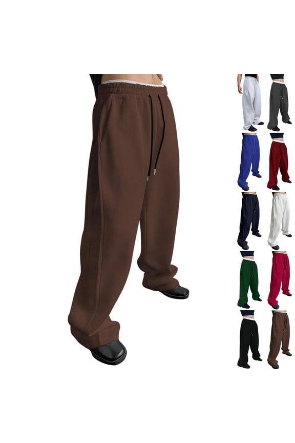 Mens Baggy Sweatpants Elastic Waist Drawstring Joggers Loose Fit Wide Leg Sweatpants Casual Fleece Sweatpants Lightweight Yoga Workout Gym Sweat Pants, Coffee L