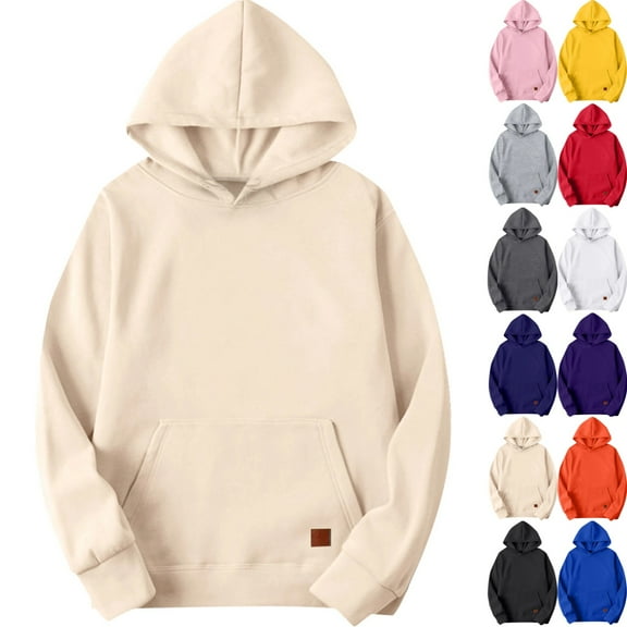 Zimjoy Mens Beige Hoodie Casual Loose Basic Hooded Fleece Sweatshirt Long Sleeve Baggy Pullover Sweatshirts with Pocket, Khaki 2XL