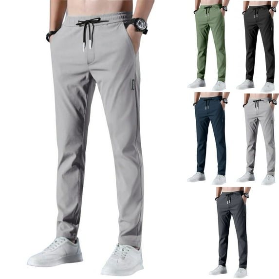 Zimjoy Mens Bevawear Glide Pants Quick Dry Elastic Waist Pant Stretch Active Hiking Pants with Pockets Drawstring Pants for Men, Light Gray 3XL