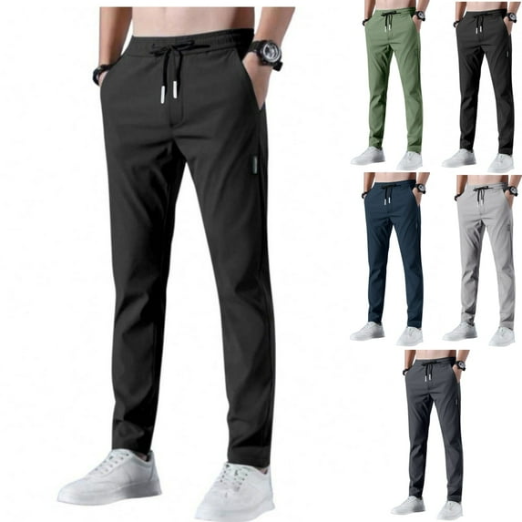 Zimjoy Mens Bevawear Glide Pants Ultra Stretch Quick Dry Elastic Waist Pant Stretch Active Hiking Pants with Pockets Drawstring Pant for Men, Black XL