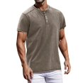thumbnail image 1 of Zimjoy Mens Big and Tall T-Shirts Big and Tall Henley Neck Short Sleeve Solid Color Shirts Summer Tops Basic Pullover Tees (Khaki, 2XL), 1 of 4