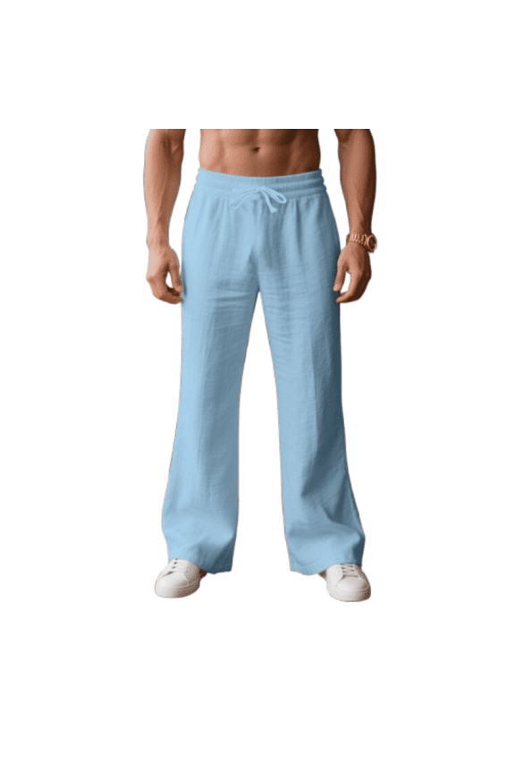 Mens Black Casual Wide Leg Pants Cotton Elastic Waistband Breathable Commute Trousers, Sky Blue S