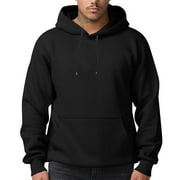 Zimjoy Fleece Hoodie for Men Solid Color Casual Loose Hooded Fleece Sweatshirt with Pocket Long Sleeve Drawstring Cozy Pullover Sweatshirts, Black 3XL