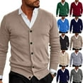 thumbnail image 1 of Zimjoy Mens Cardigan Sweater Casual Button Down V Neck Ribbed Knit Sweater Long Sleeve Open Front Slim Fit Brown Cardigan Lightweight Trench Coat with Pocket, Light Brown L, 1 of 6