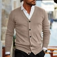 thumbnail image 1 of Zimjoy Mens Cardigan Sweaters Casual Button Up V Neck Sweaters Long Sleeve Open Front Slim Fit Brown Cardigan Lightweight Fall Clothes with Pocket, Light Brown M, 1 of 6