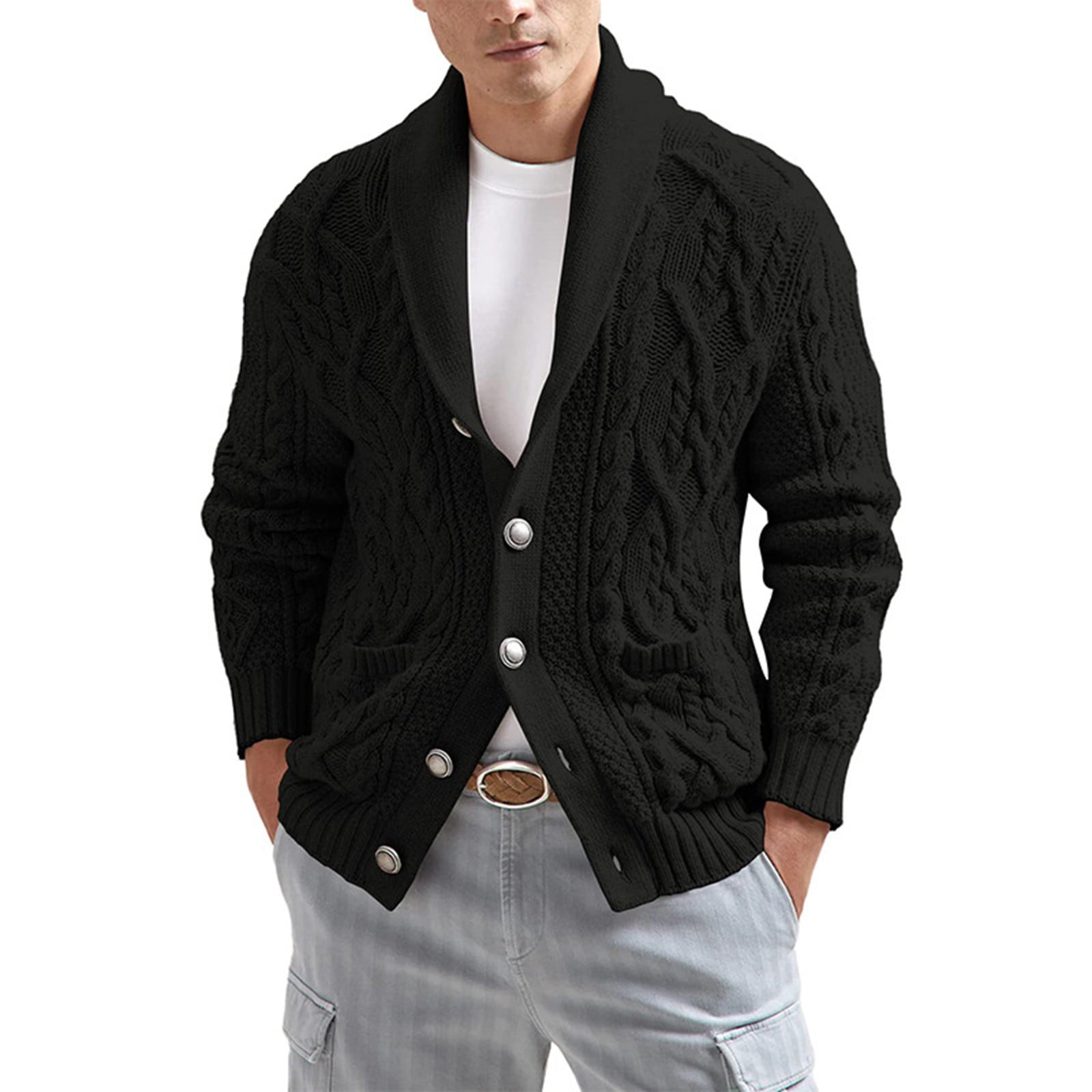 Zimjoy Mens Cardigan Sweaters Long Sleeve Button Down Fleece Sweater — free download