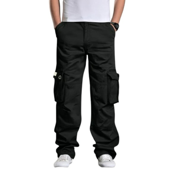 Zimjoy Mens Cargo Pants Rip Stop Outdoor Trousers Relaxed Fit Lightweight Utility Work Pants Drawstring Trousers with Multi Pocket, Black 34