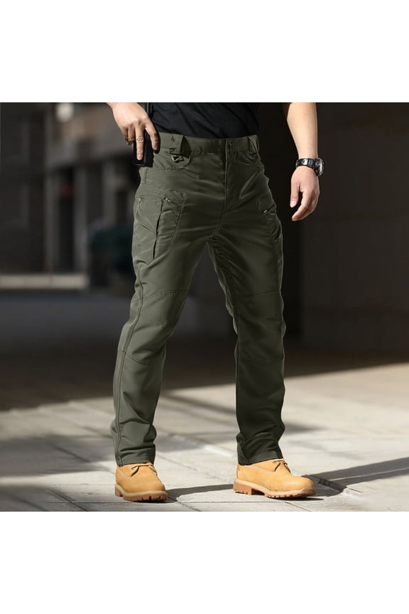 Mens Cargo Pants Water Resistant Rip Stop Cargo Trousers Flex Light Weight Outdoor Work Pants Durable Waistband Hiking Pants with Multi Pocket, Army Green S