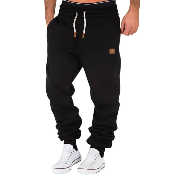Zimjoy Mens Cargo Sweatpants Heavyweight Elastic Waist Cargo Sweatpants Drawstring Running Workout Jogger Pants Fall Winter Thick Lounge Pants with Pockets, Black 3XL