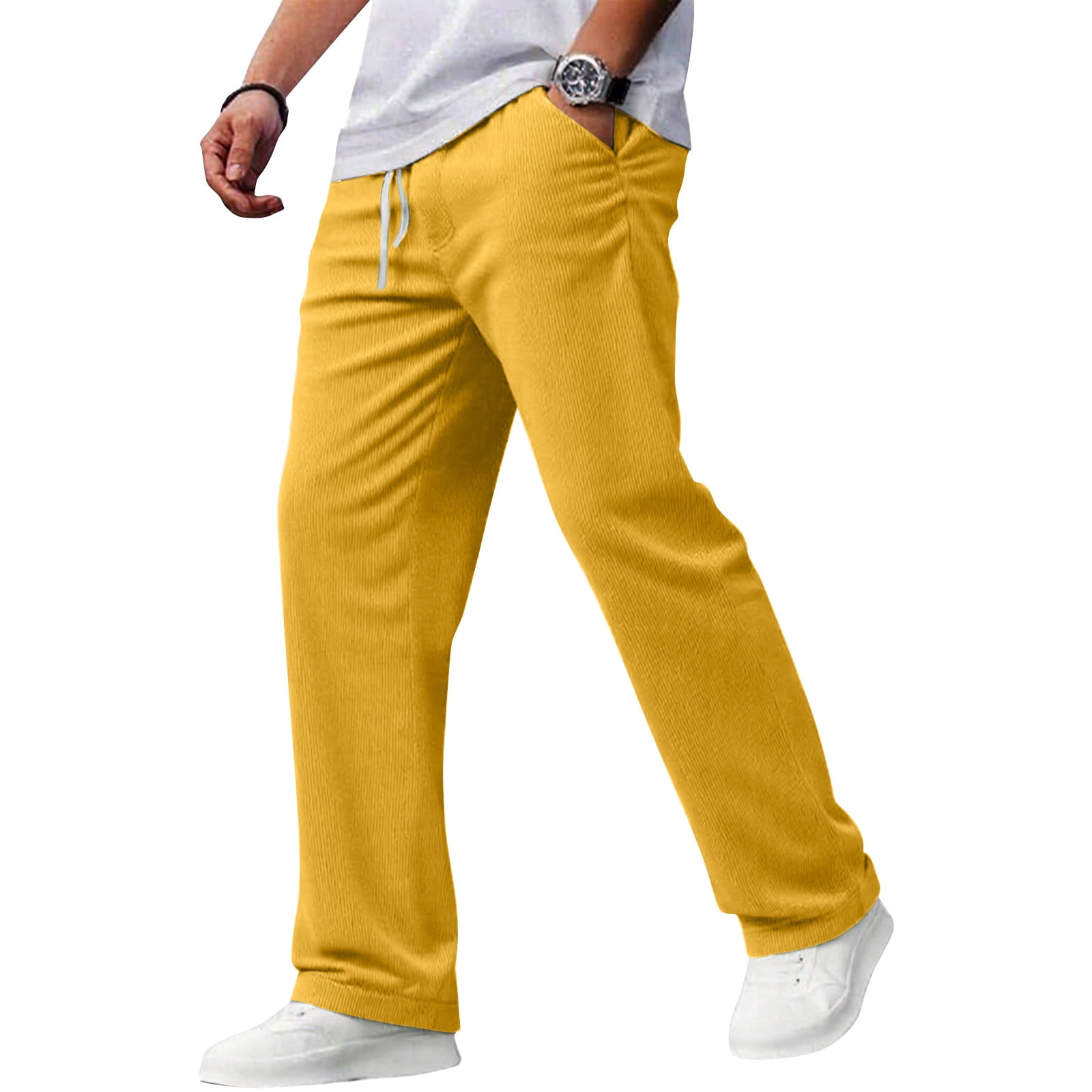Zimjoy Mens Corduroy Casual Pants Wide Leg Elastic Waist Baggy Pants ...