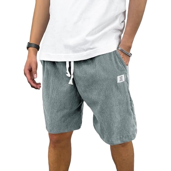 Zimjoy Mens Corduroy Shorts Casual Elastic Waist Drawstring Summer Beach Shorts Cyan M