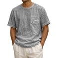 thumbnail image 1 of Zimjoy Mens Cotton Linen T-Shirts Short Sleeve T Shirt Crew Neck Tees Casual Cross Front Basic Tee Tops Light Gray 3XL, 1 of 3