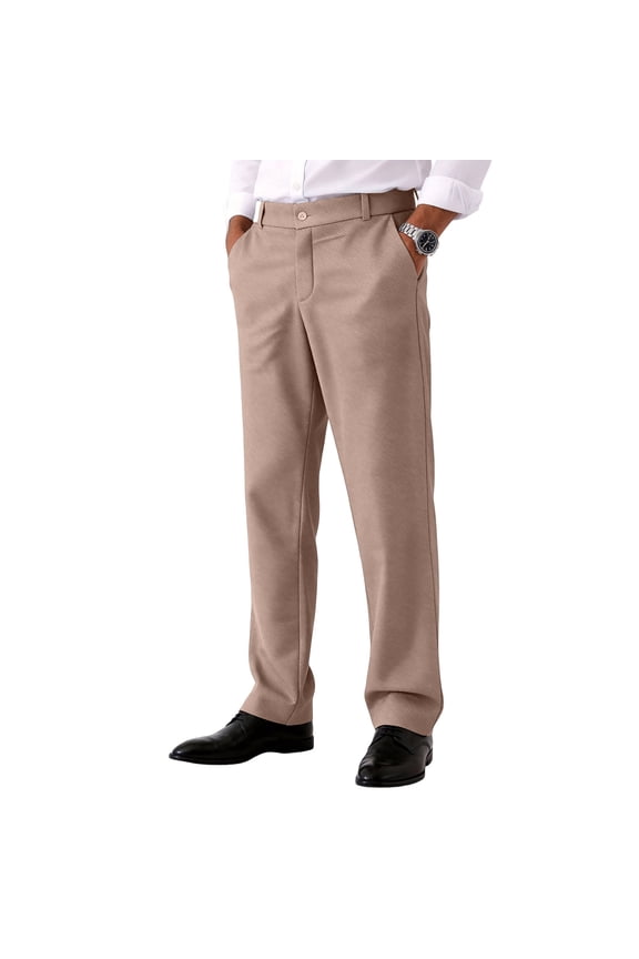 Mens Dress Pants Stretch Slim Straight Business Pants Wrinkle-Resistant Formal Trousers for Commutes, Meetings, Interviews, Gatherings, Khaki L