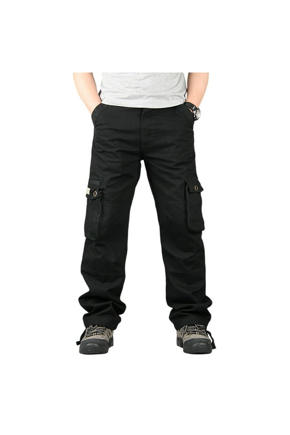 Mens Hiking Pants Fall Ripstop Waterproof Outdoor Work Pants Combat Heavy Duty Flex Trousers Waistband Durable Trousers with Multi Pocket, Black 32