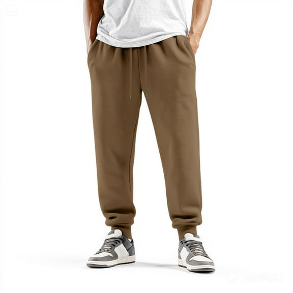 Zimjoy Mens Joggers Athletic Elastic Waist Plus Size Work Pants for Men Drawstring Loose Fit Men's Pants Lightweight Taper Leg Mens Clothing with 5-Pockets, Brown 2XL