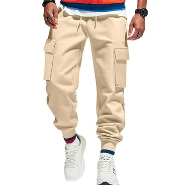 Zimjoy Mens Joggers Hiking Elastic Waist Plus Size Cargo Sweatpants Drawstring Loose Fit Men's Pants Lightweight Taper Leg Mens Clothing with 5-Pockets, Khaki L