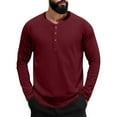 thumbnail image 1 of Zimjoy Mens Long Sleeve Shirts Casual Regular Fit Henley Outfits Crewneck Button Up Tops Lightweight Spring Mens Clothes, Red L, 1 of 4