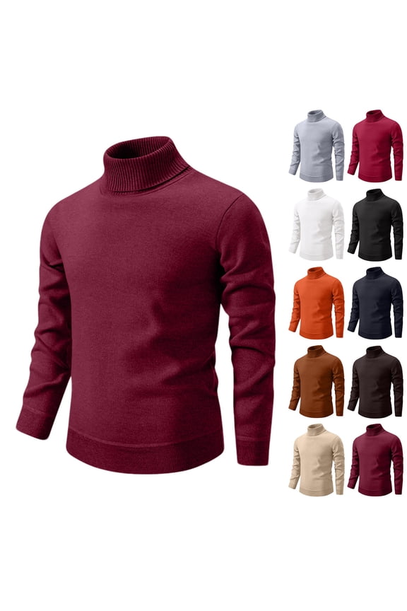 Mens Mock Turtleneck Sweater Warm Long Sleeve Pullover Sweater Collared Slim Fit Knit Sweaters Casual Mock Neck Sweatshirt, Wine M