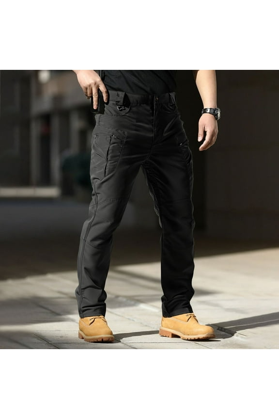Mens Pants Waterproof Rip Stop Cargo Trousers Flex Light Weight Combat Work Pants Durable Waistband Hiking Trousers with Multi Pocket, Black 2XL