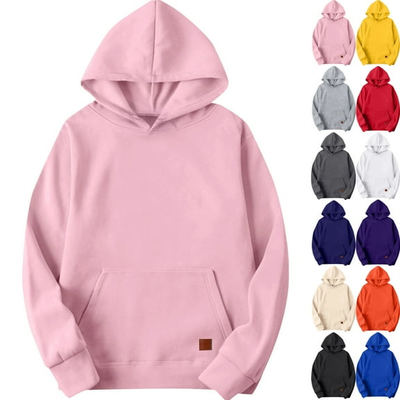 Zimjoy Mens Pink Hoodie Casual Loose Basic Hooded Fleece Sweatshirt Long Sleeve Baggy Pullover Sweatshirts with Pocket, Pink M