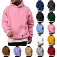 thumbnail image 1 of Zimjoy Mens Pink Hoodie Casual Loose Basic Hooded Fleece Sweatshirt Long Sleeve Drawstring Baggy Pullover Sweatshirts with Pocket, Pink S, 1 of 3