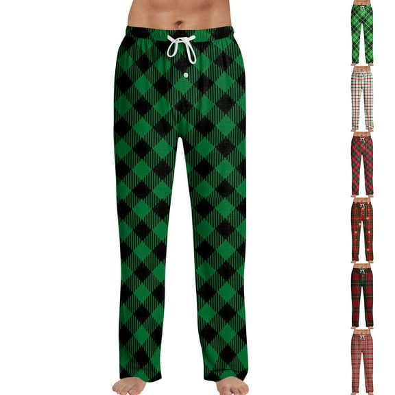 Zimjoy Mens Plaid Pajama Pant Elastic Waist Cozy Flannel Pajama Pants Lightweight Drawstring Soft Pj Pants Casual Warm Sleepwear Sleep Pant with Pockets, Dark Green L