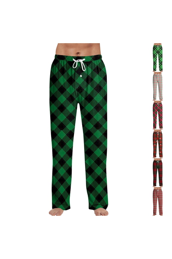 Mens Plaid Pajama Pant Elastic Waist Cozy Flannel Pajama Pants Lightweight Drawstring Soft Pj Pants Casual Warm Sleepwear Sleep Pant with Pockets, Dark Green L