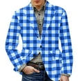 thumbnail image 1 of Zimjoy Mens Plaid Suit Jackets Casual Slim Fit Corduroy Suit Jacket Vintage One Button Checkered Blazer Business Work Office Blazers Jackets Daily Wearing Sport Coats, Blue 2XL, 1 of 5