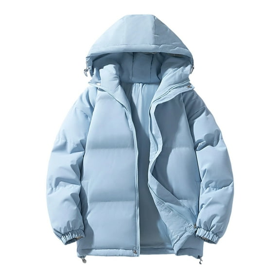 Zimjoy Mens Puffer Jacket with Hood Thermal Thick Winter Jackets for Men Big and Tall Down Jackets & Coats Lightweight Hooded Coat Outdoor, Light Blue 3XL