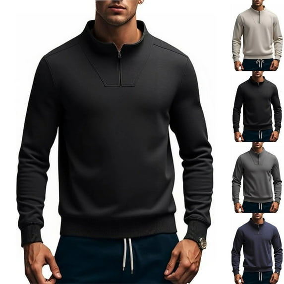 Zimjoy Mens Quarter Zip Pullover Casual Lightweight Slim Fit Pullovers Mock Neck 1/4 Zip Cotton Sweatshirt Winter Gym Polo Sweaters, Black XL